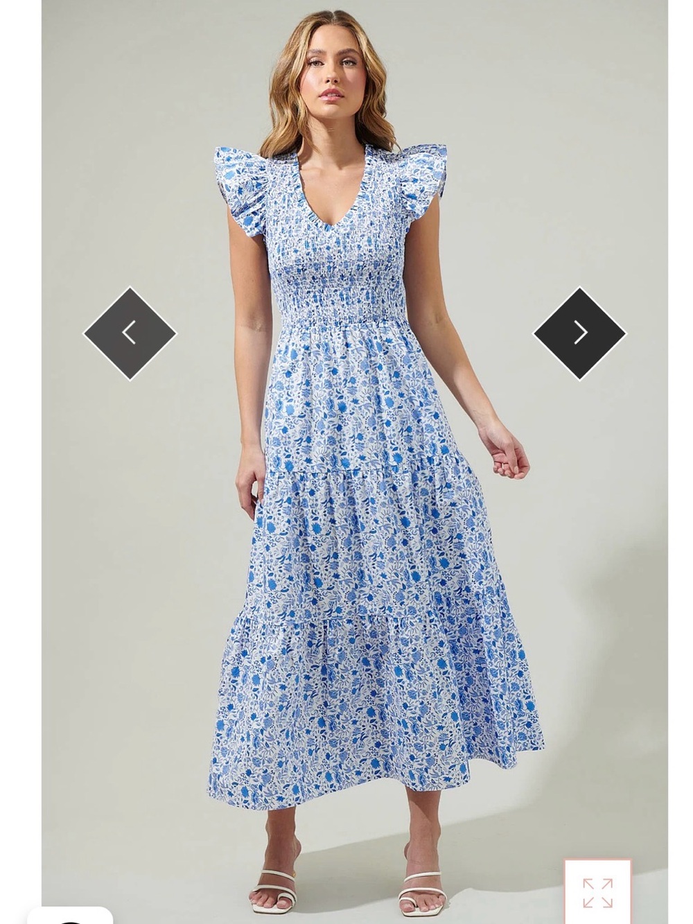 Sugarlips Blue Floral Smocked Maxi Dress - Picture 4 of 15
